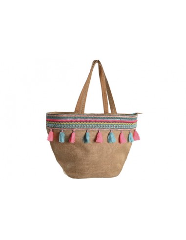 Cesta jute algodón pompones coloridos