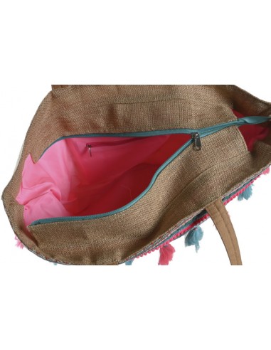 Cesta jute algodón pompones coloridos
