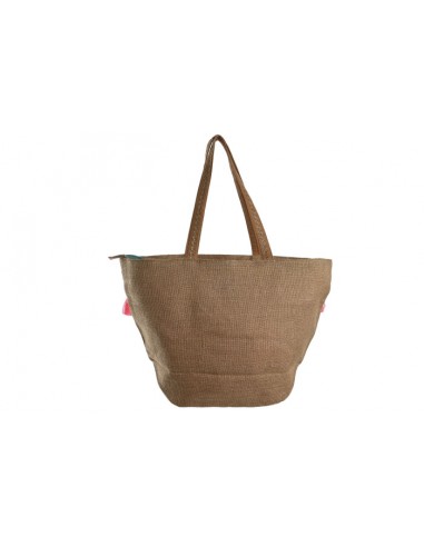 Cesta jute algodón pompones coloridos
